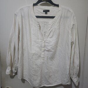 J. Crew Open V Neck Shirt Cream/Multi Color Size Small